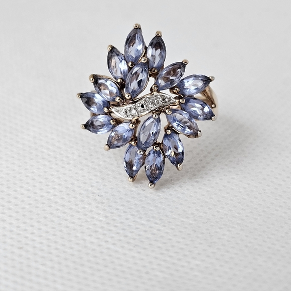 Estate Jewelry - Gorgeous Waterfall Tanzanite & Diamond Ring Vermeil Size 7!